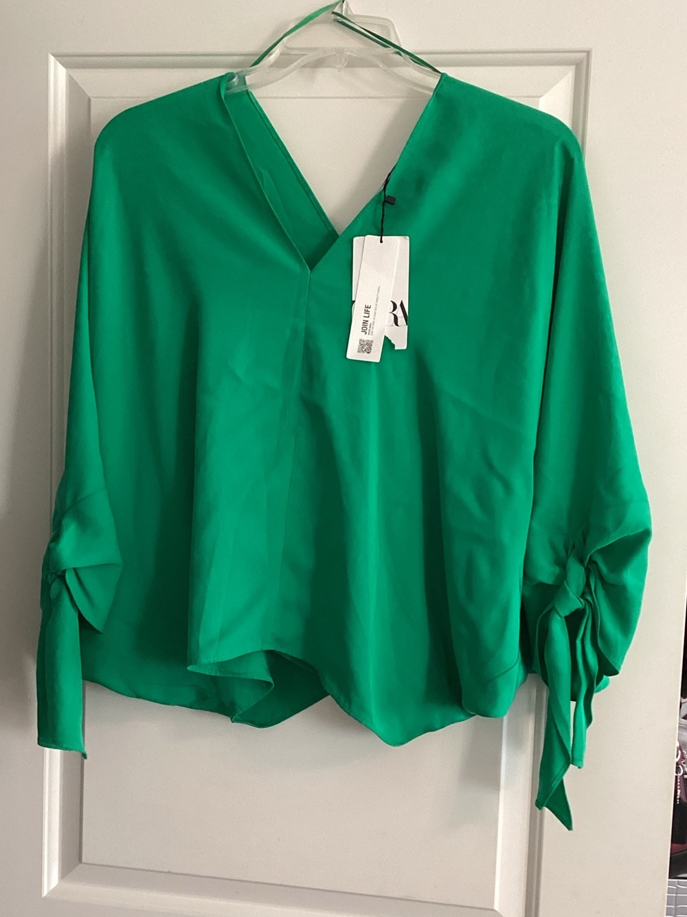 Zara Emerald Green V-Neck Blouse